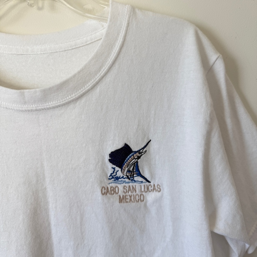 Cabo San Lucas Mexico White Embroidered Cropped T-shirt Shirt Top - Picture 3 of 9